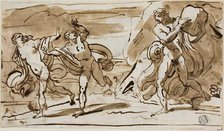 Polyphemus Throwing Boulders at the Fleeing Aeis and Galatea (recto)..., n.d. Creator: Felice Giani.