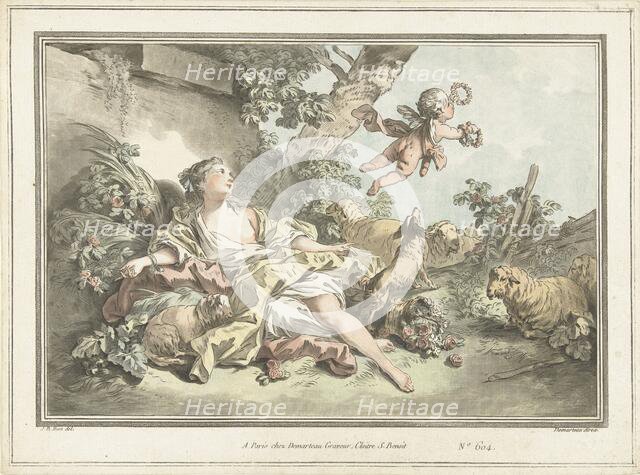 Shepherdess with flying Cupid, 1760-1802. Creator: Gilles-Antoine Demarteau.