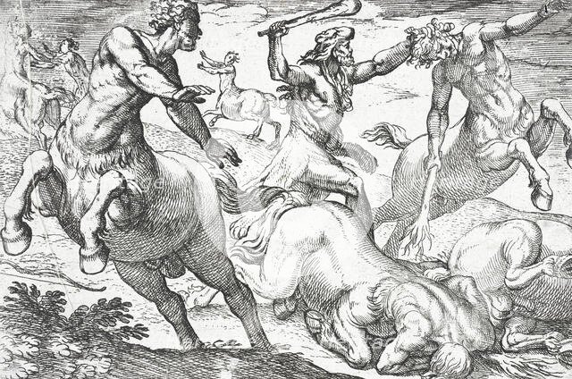 Hercules and the Centaurs, 1608. Creators: Nicolaus van Aelst, Antonio Tempesta.