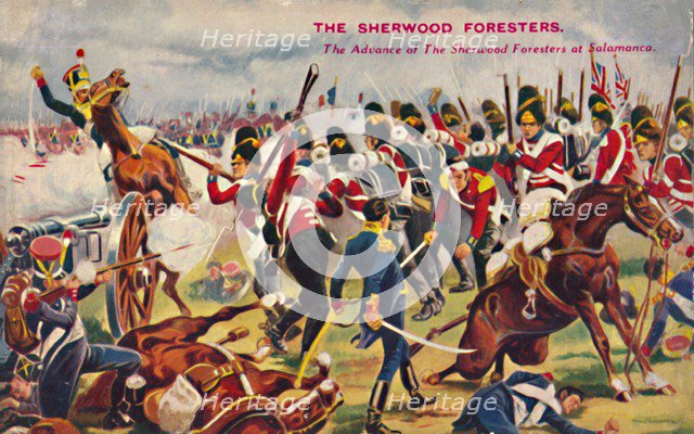 'The Sherwood Foresters. The Advance of The Sherwood Foresters at Salamanca', 1812, (1939).  Artist: Unknown.