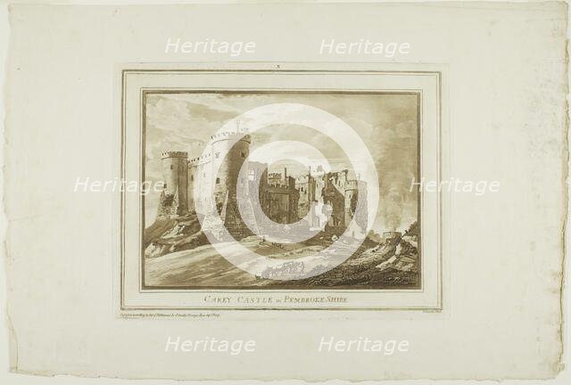 Carey Castle in Pembroke Shire, from Twelve Views in Aquatinta from Drawings taken...South Wales, 17 Creator: Paul Sandby.