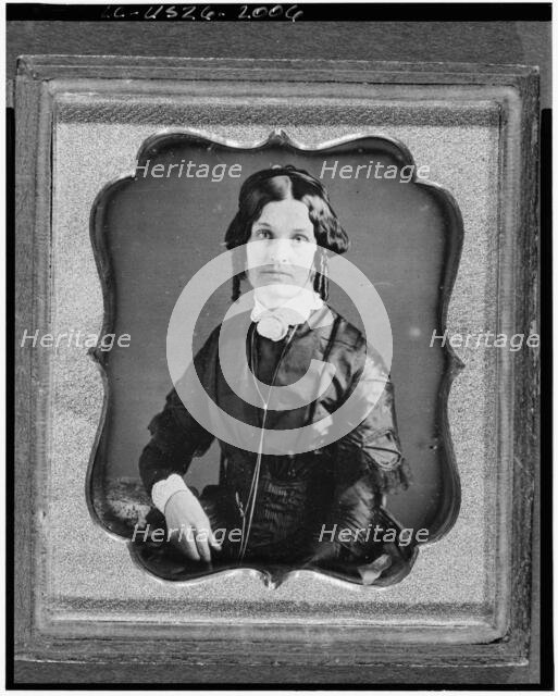 Joannette Clark Benjamin, three-quarter length portrait of a woman..., between 1840 and 1860. Creator: Unknown.