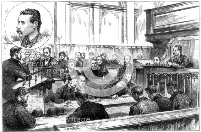 Examination of John F Egan at Birmingham police court, the dynamite plot, 1884. Artist: Unknown
