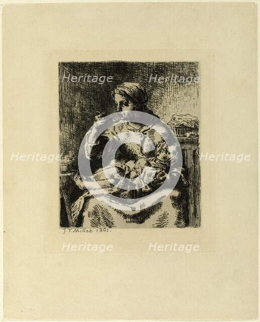 Woman Feeding Her Child, 1861. Creator: Jean Francois Millet.