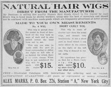 Natural hair wigs; Direct from the manufacturer, 1918-1922. Creator: Unknown.
