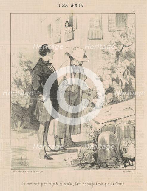 Le mari veut qu'on regarde sa couche ..., 19th century. Creator: Honore Daumier.