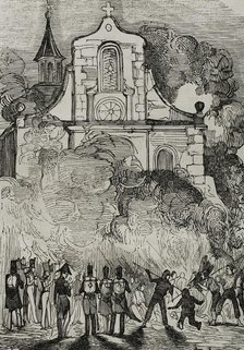 First Carlist War, (1833-1840): Fire at the Franciscan convent in Reus, (Tarragona province), 1845.  Creator: Unknown.