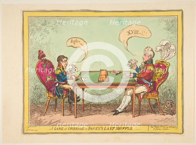 A Game of Cribbage or Boney's Last Shuffle, June 6, 1814. Creator: George Cruikshank.