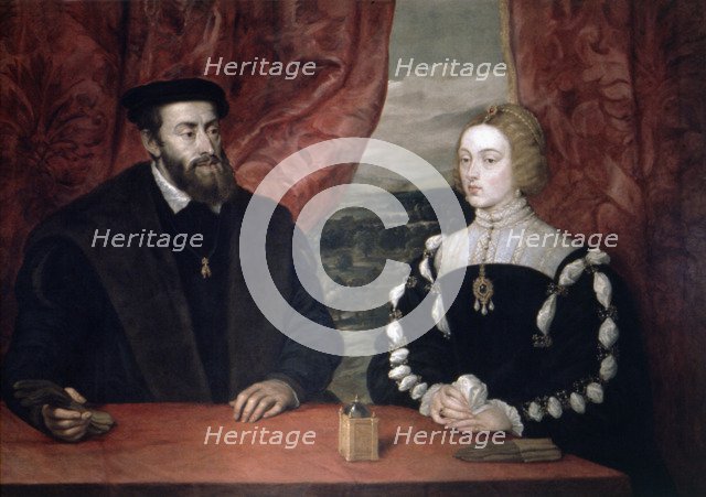 Carlos I (1500-1585) King of Spain with  his wife.