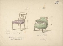 Designs for Two Chairs, 1841-84. Creator: Charles Hindley & Sons.