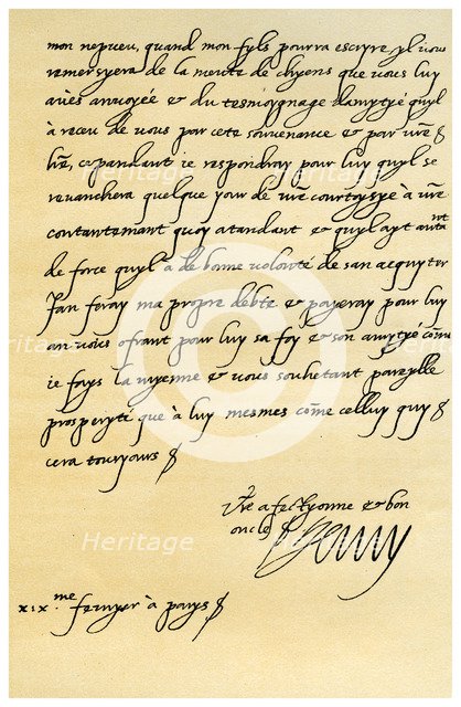 Letter from Henry IV of France to Henry, Prince of Wales, 19th February 1606.Artist: King Henry IV