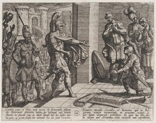Plate 26: Cerialis Pardons and Relieves Roman Soliders who had Helped Civilis, from The Wa..., 1611. Creator: Antonio Tempesta.