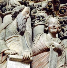 Detail of the apostles in the façade of the Portico of the Glory in the Cathedral of Santiago de …