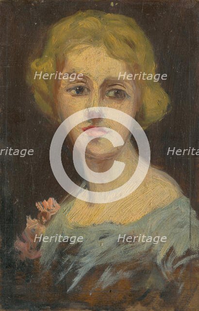 Portrait of a Woman in Sky-Blue Dress, 1920-1930. Creator: Ludovit Pitthordt.