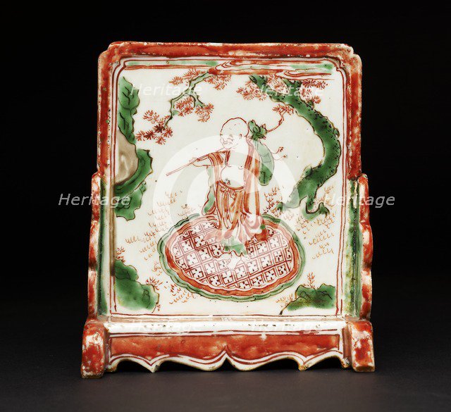 Brush stand depicting a man under a tree, 1620-1640. Artist: Unknown.