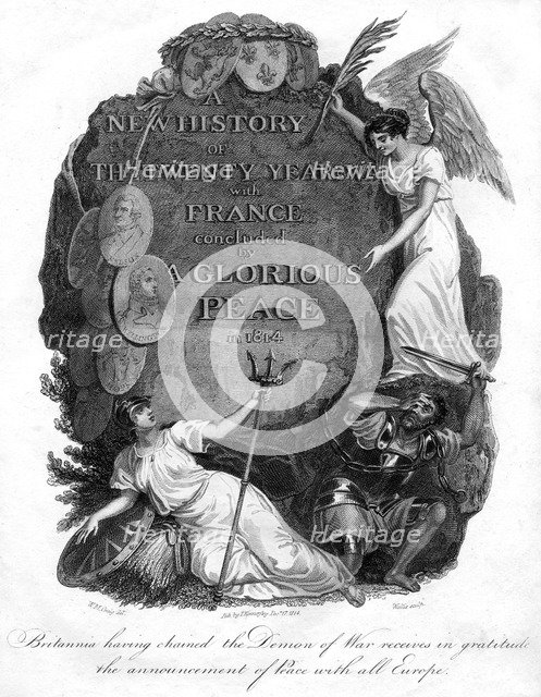 Britannia having chained the demon of war, 1816.Artist: T Wallis