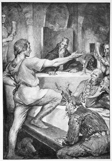 'Beowulf replies haughtily to Hunferth', 1910.  Artist: John Henry Frederick Bacon