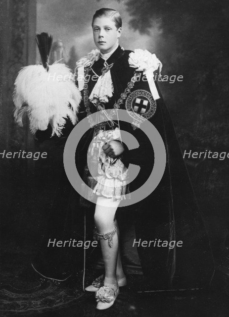 Edward, Prince of Wales wearing robes of the Order of the Garter, 1911. Artist: Unknown