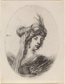 Woman in a Feathered Turban with a Veil, Turned to the Right, 1649/1650. Creator: Stefano della Bella.