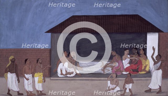Embalming of old man, Indian funeral ceremony, 1820. Creator: Unknown.