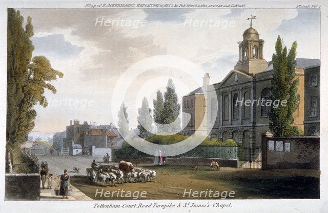 St James's Chapel and Tottenham Court Turnpike, St Pancras, London, 1812.    Artist: Anon