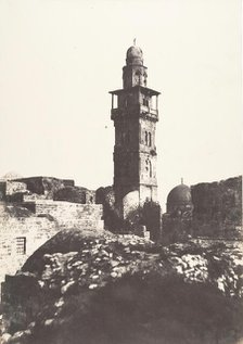 Jérusalem, Enceinte du Temple, Angle Nord-Ouest et minaret élevé en l'an 697 de l'Hégire, 1854. Creator: Auguste Salzmann.