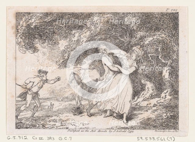 Joseph Hastens to Rescue Fanny from Imminent Danger, from "The Adventures of Joseph Andrew..., 1792. Creator: Thomas Rowlandson.