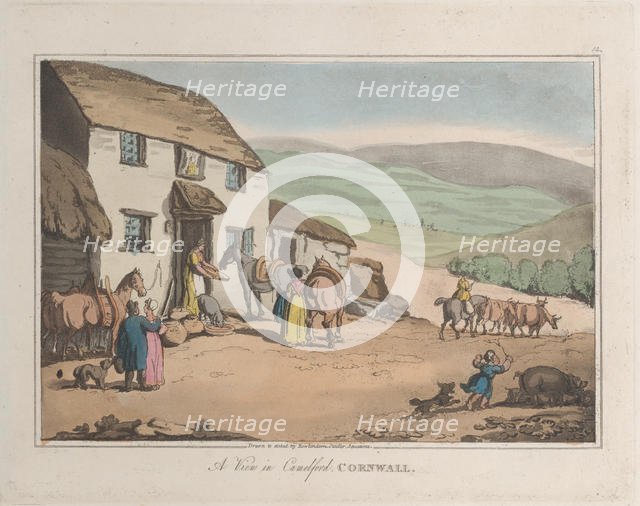 A View of Camelford, Cornwall, from "Sketches from Nature", 1822., 1822. Creators: Thomas Rowlandson, Joseph Constantine Stadler.