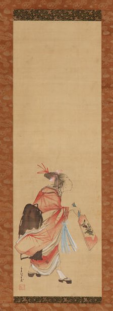 Girl playing battledore and shuttlecock, 1615-1868. Creator: Hishikawa Sori.