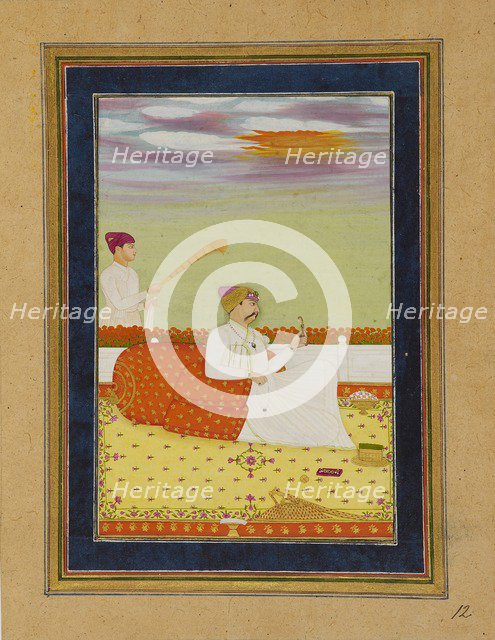 Prince seated on terrace with attendant, 18th century. Artist: Unknown.