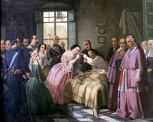 Isabella II (1830 - 1904), Queen of Spain born in Madrid, 'The Queen visiting a hospital,' Oil p…