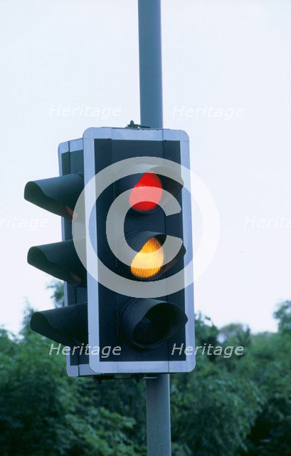 Set of Traffic lights about to turn green. Artist: Unknown.