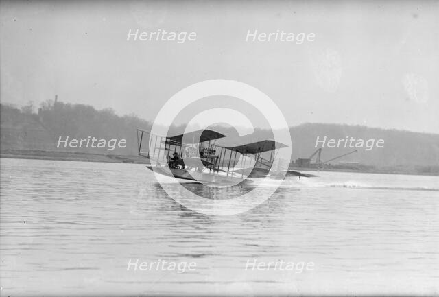 Richardson Tandem Biplane Hydroplane Taking Off On Potomac, April, 1916. Creator: Harris & Ewing.