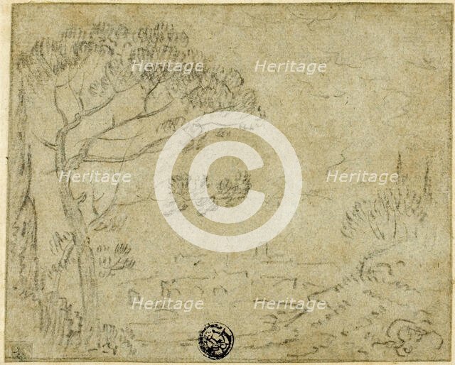 Italian Landscape with Umbrella Pine in Foreground, n.d. Creator: Richard Wilson.