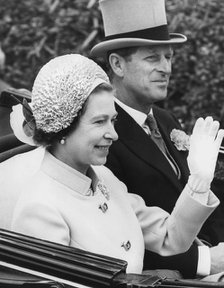 Queen Elizabeth II and the Duke of Edinburgh at Royal Ascot, 1973. Artist: Unknown