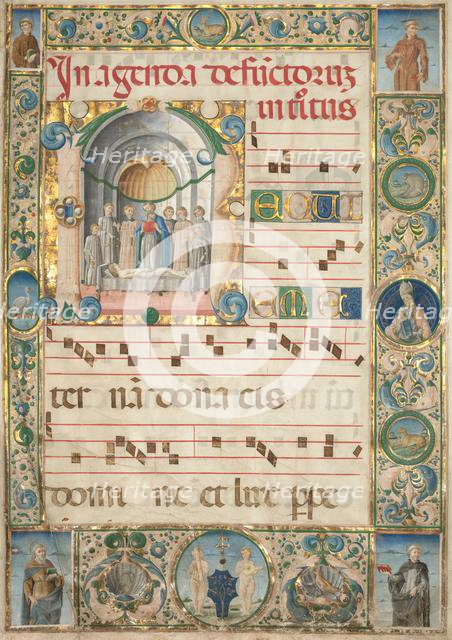 Leaf from a Gradual: Initial (R) with Mass for the Dead (recto), c. 1480. Creator: Jacopo Filippo d' Argenta (Italian, 1501).