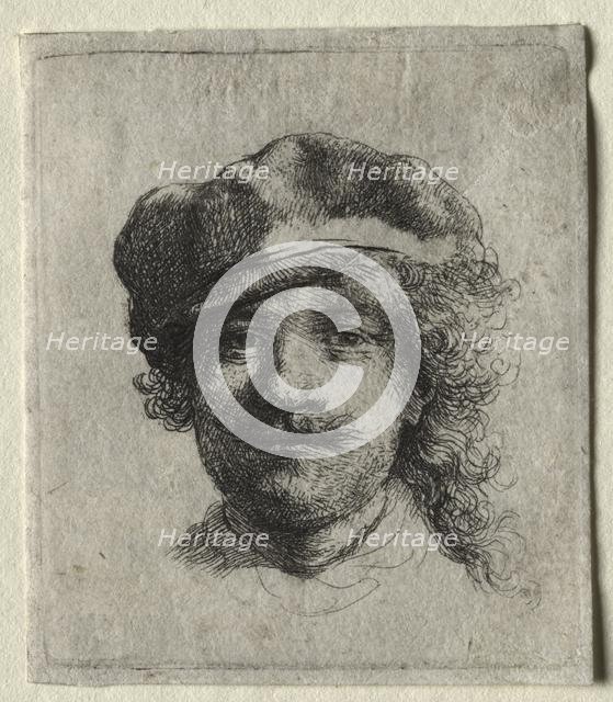 Self-Portrait Wearing a Soft Cap: Full Face, Head Only, c. 1634. Creator: Rembrandt van Rijn (Dutch, 1606-1669).