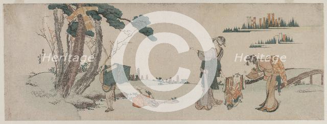 Women Distracting a Child whose Kite is caught in a Tree, c. 1800. Creator: Katsushika Hokusai (Japanese, 1760-1849).