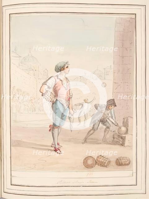 Pallone Player, Rome, leaf from 'A Collection of Dresses by David Allan Mostly from Nature', 1776. Creator: David Allan.