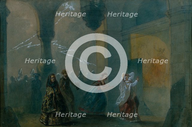 Stage design for the play The Storm by A. Ostrovsky, Mid of the 19th cen.. Artist: Russian master  