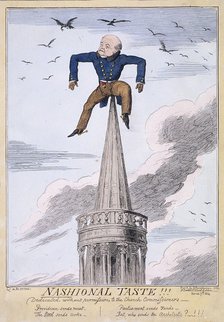 John Nash on the spire of All Souls Church, Langham Place, Westminster, London, 1824. Artist: Anon