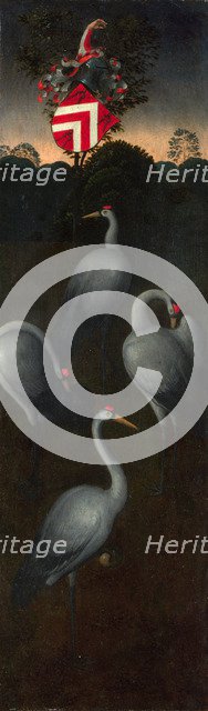 Cranes with the coat of arms of the Pagagnotti family (The reverse of a Panel from a Triptych), c. 1480. Artist: Memling, Hans (1433/40-1494)