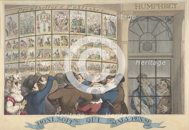 Honi. Soi. Qui. Mal. Y. Pense: The Caricature Shop of G. Humphrey, 27 St. James..., August 12, 1821. Creator: Theodore Lane.