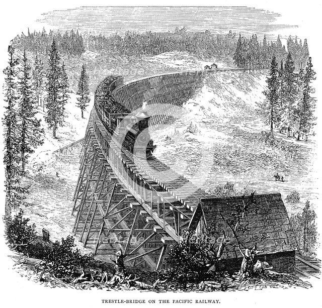 Trestle Bridge on the Union Pacific Railroad, USA, 1876. Artist: Unknown