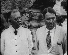 Publisher Alfred Harmsworth, 1st Viscount Northcliffe, Talking to Another Man by a Ruin, 1922. Creator: British Pathe Ltd.