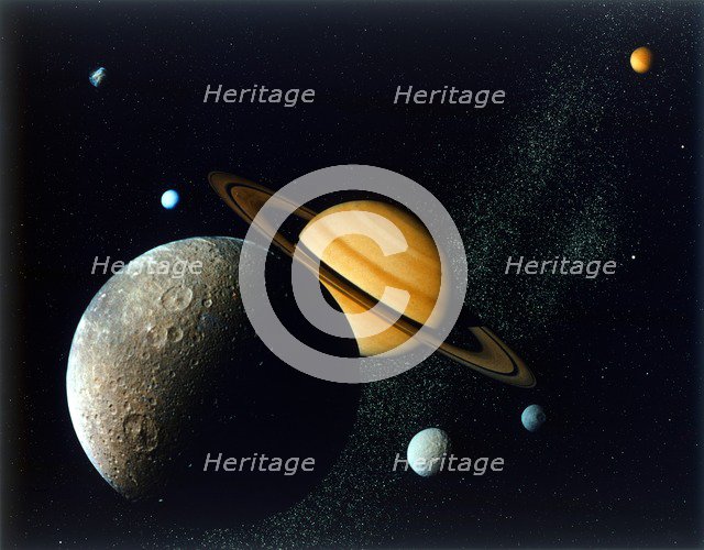 Saturnian System from Voyager 1, c1980s. Creator: NASA.