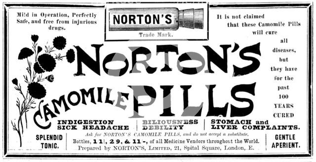 Advertisement for Norton's Camomile Pills, 1895. Creator: Unknown.