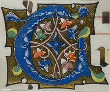 Decorated Initial "T" with Flowers from a Choirbook, 19th century imitation of 14th century style. Creator: Unknown.