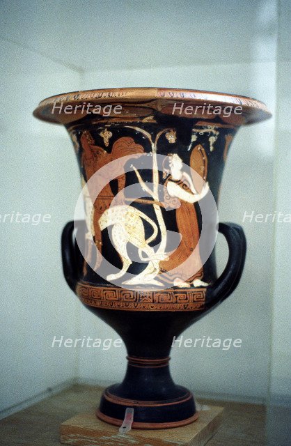 Ancient Greek vase with red figure decoration, including a female dancer, 5th century BC. Artist: Unknown