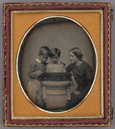 Portrait of Two Children and Their Mother Viewing a Music Box, about 1851. Creator: Unknown.